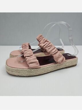 Staud Maya Sandal Womens EU 38 Blush Pink Leather Ruched Strap Slide Espadrille